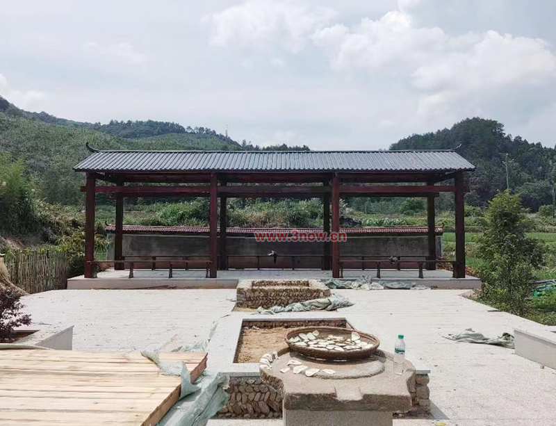 防腐木長(zhǎng)廊涼亭